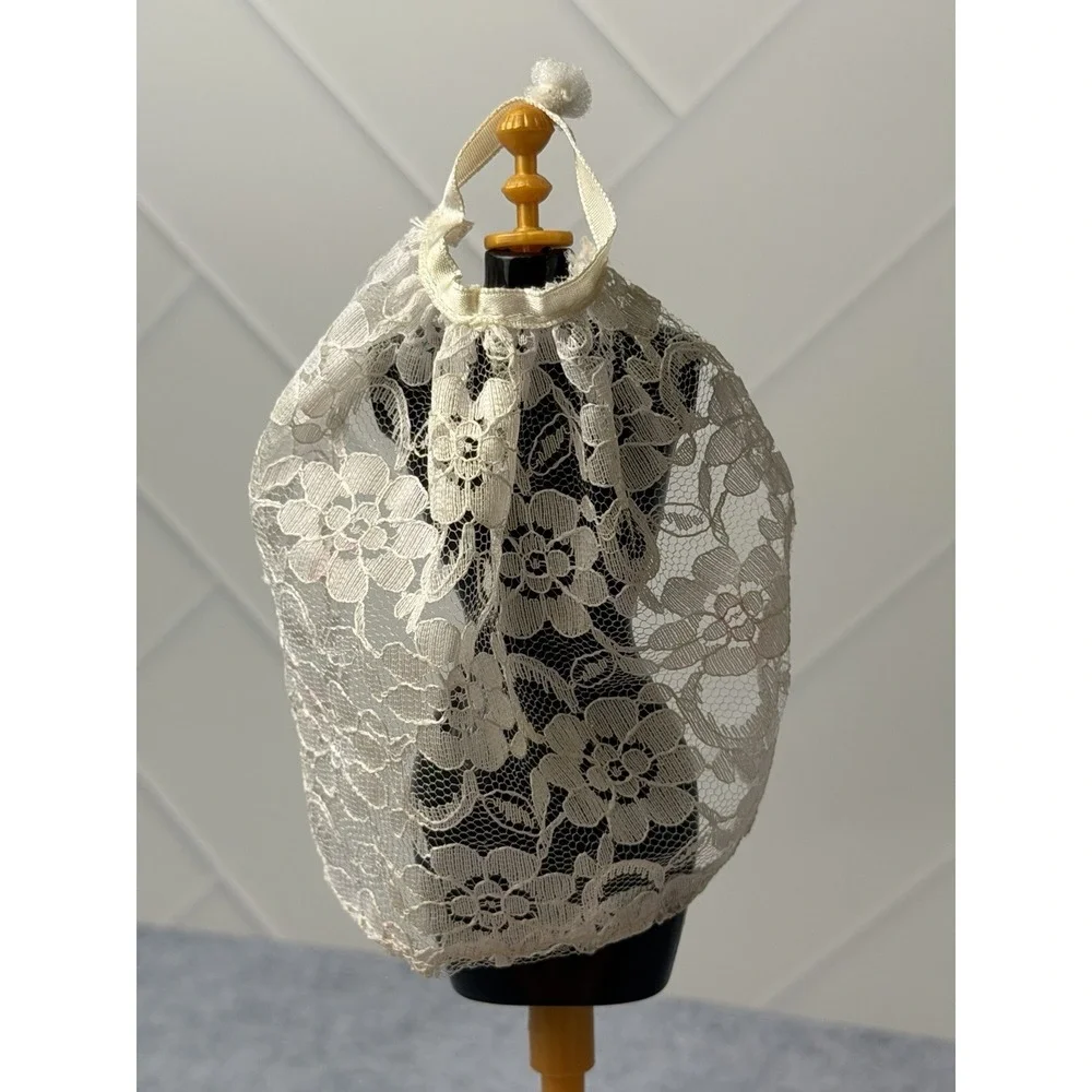 Vintage Barbie Lace Wedding Veil With Flowe On Headband